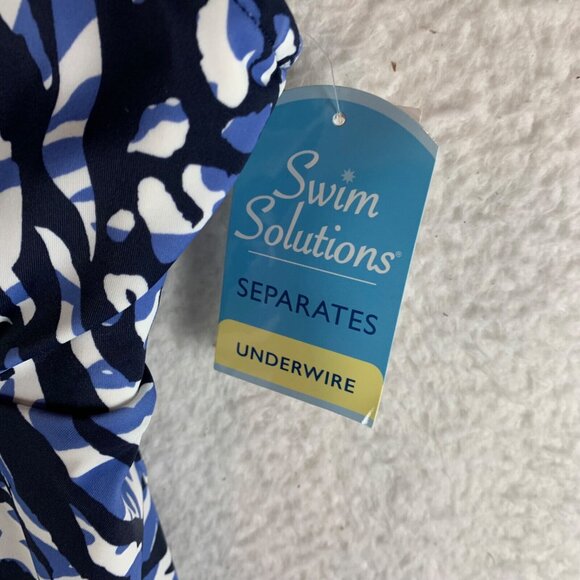 Swim Solutions Womens Navy V-Neck Animal Print Underwire Tankini Top Size 18 NWT - Picture 2 of 8